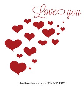Red vector hearts.Heart shape silhouette drawing.I Love you symbol.Decor.Wedding icon.Valentines day.Card.Plotter Laser cutting.Holidays.Gift.Passion.Vinyl wall sticker decal.Air kiss Decoration. DIY