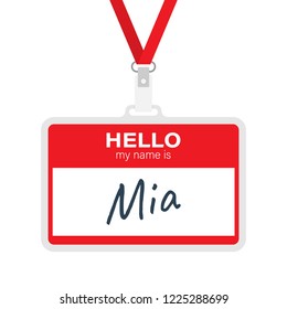 Red vector "Hello my name is" label sticker on white background. Vector stock illustration.