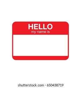 Red vector "Hello my name is" label sticker.