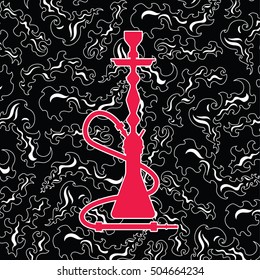 Red vector hookah on black smoke pattern background