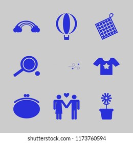 red vector icons set. with dry leaves wind, rainbow, oven mitts and balloon in set