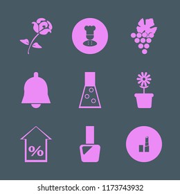 red vector icons set. with nail polish, rose, flower pot and percent up in set