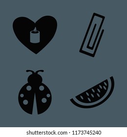 red vector icons set. with watermelon slice, ladybug, candle heart and paper clip in set