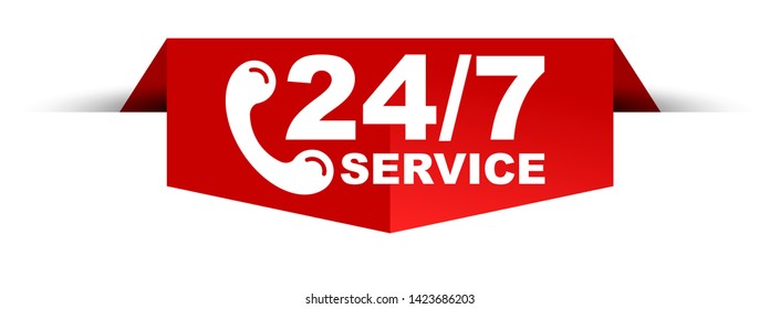 red vector illustration banner 24/7 service