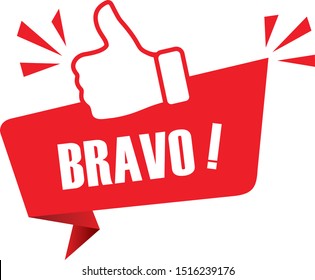 red vector illustration banner bravo with thumbs up