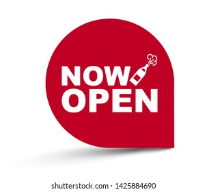 red vector illustration banner now open