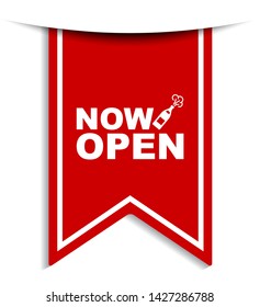 red vector illustration banner now open