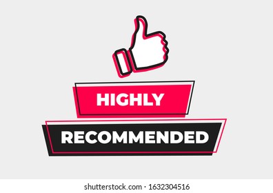 red vector illustration banner recommended with thumbs up