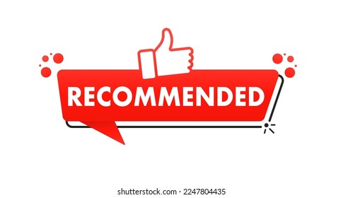 Red vector illustration banner recommended with thumbs up. Chat tip banner. Language hint. Great text for promotion. Banner in social networks. Vector illustration