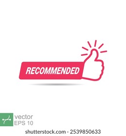 Red vector illustration banner recommended with thumb up. Best recommend icon stamp. Good price deal, like seller sticker, great quality label, guarantee seal. EPS 10.