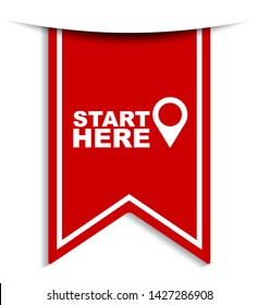 red vector illustration banner start here
