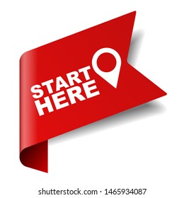 red vector illustration banner start here