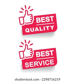 Red vector, illustration, banner  with thumbs up and text: Best Quality.