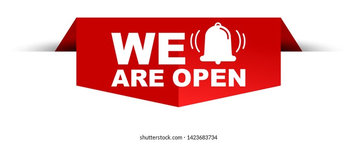 red vector illustration banner we are open