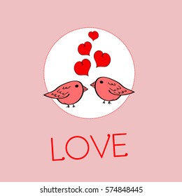 red vector illustration with birds and hearts on love