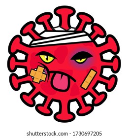 Red Vector Illustration of Red Corona Virus Character with Black and Blue Mark on His Face