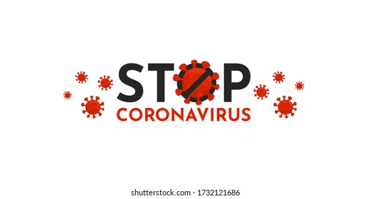 Ilustración vectorial roja con coronavirus de parada de texto para volante médico, banner del sitio, afiche, camiseta o diseño de cubierta. Covid-19, enfermedad por neumonía respiratoria, atención de la salud y concepto de protección 