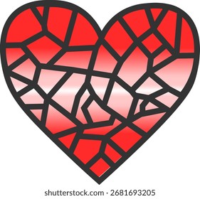 Red vector image of a heart, in stained glass style, for holidays related to love and romance. Design for greeting cards, decor, invitations or as an illustration for blogs or social networks.