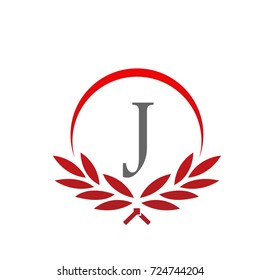 Red Vector Initial J Identity Leaf Logo