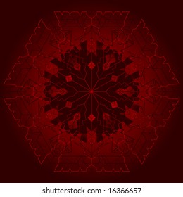 Red vector kaleidoscope snowflake background