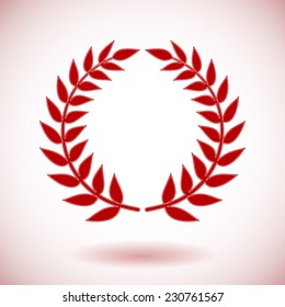 Red vector laurel wreath on white background.