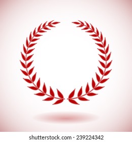 Red vector laurel wreath on white background.
