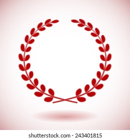 Red vector laurel wreath on white background.
