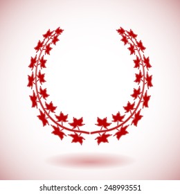 Red vector laurel wreath on white background.