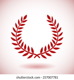 Red vector laurel wreath on white background.