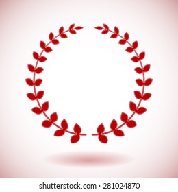 Red vector laurel wreath on white background.