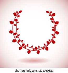 Red vector laurel wreath on white background.