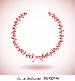 Red vector laurel wreath on white background.