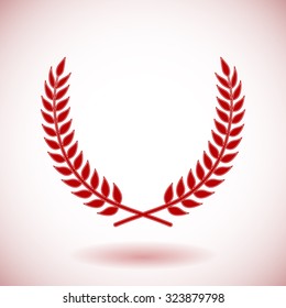 Red vector laurel wreath on white background.