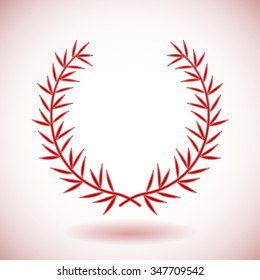Red vector laurel wreath on white background.