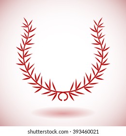 Red vector laurel wreath on white background.