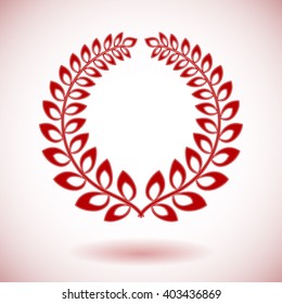 Red vector laurel wreath on white background.