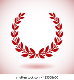 Red vector laurel wreath on white background.