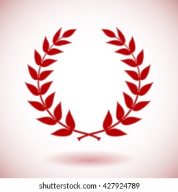 Red vector laurel wreath on white background.