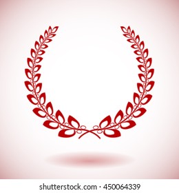 Red vector laurel wreath on white background.