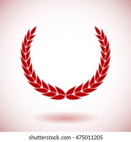 Red vector laurel wreath on white background.