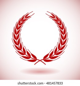 Red vector laurel wreath on white background.