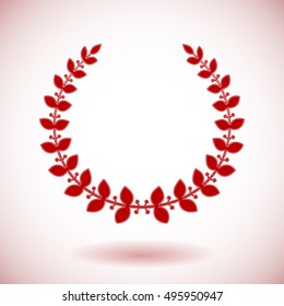 Red vector laurel wreath on white background.