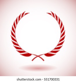 Red vector laurel wreath on white background.