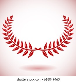 Red vector laurel wreath on white background.