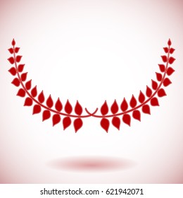 Red vector laurel wreath on white background.