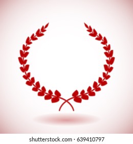 Red vector laurel wreath on white background.