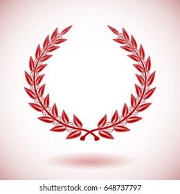 Red vector laurel wreath on white background.