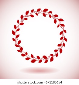 Red vector laurel wreath on white background.