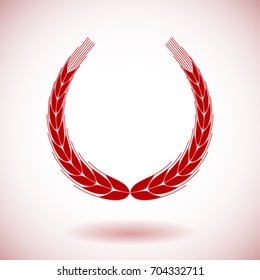 Red vector laurel wreath on white background.