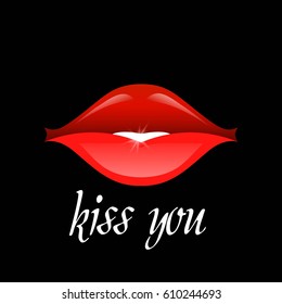 Red vector lips on black background.